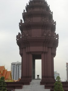 the independence monument in phnom penh to mark cambodia's freedom from french rule in 1953.  sixty years of suffering in succession, many argue if cambodia is a free nation at all.